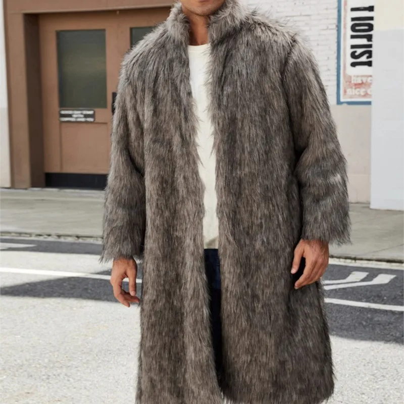 

Мужские топы из искусственного лисьего меха в стиле ретро, утепленные теплые куртки, длинные пальто, осень-зима 2025, пушистая длинная однотонная куртка с мехом, верхняя одежда