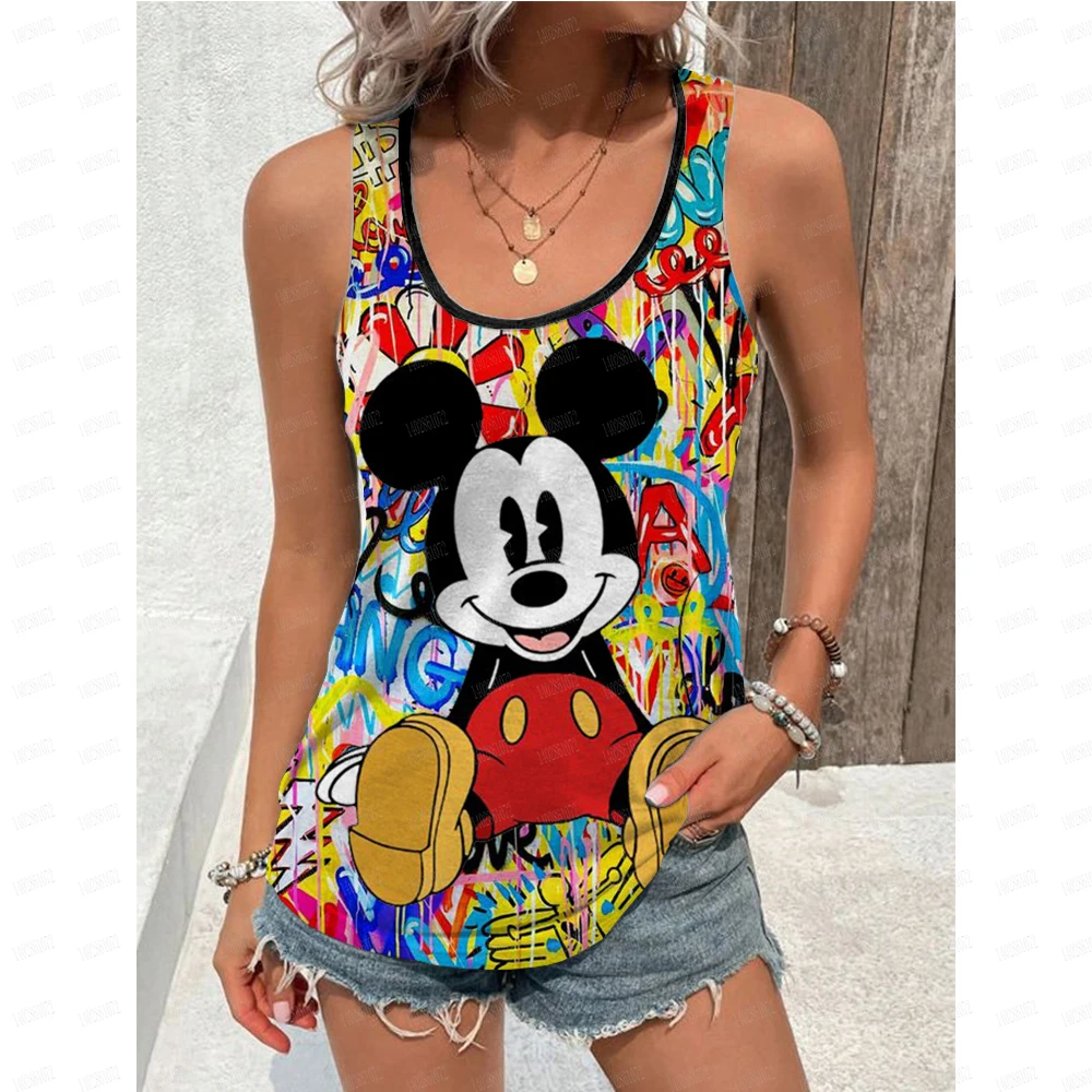 Disney Mickey Mouse Women's Tank Top O-Neck Tank Top Casual Summer Sleeveless Street Clothing