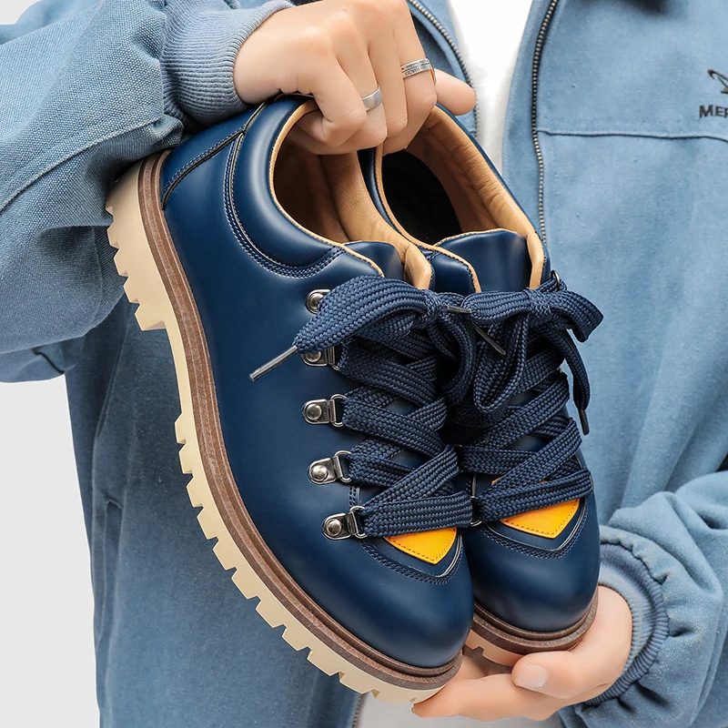 

Мужская весенне-осенняя модная повседневная прогулочная обувь из высококачественной кожи на плоской подошве со шнуровкой и мелким отверстием