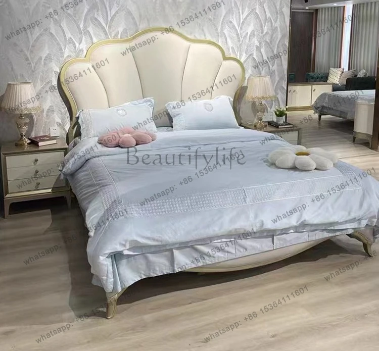 Light luxury master bedroom double petal bed soft bag 1.8 meters solid wood cream wind soft bag bed