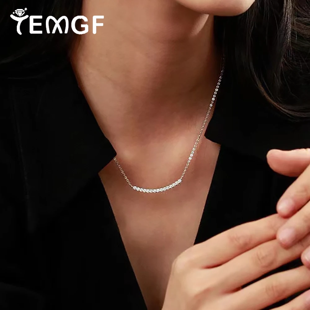 

TEMGF Full 3mm Moissanite Necklace 925 Sterling Silver Chain for Women Simple Sparkling Neck Fine Jewelry Gift With Certificate