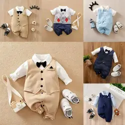 0-18 Baby Bodysuit Gentleman Style Handsome Formal Cotton Comfortable Soft Boys And Girls Summer Short Sleeved Newborn Clothes