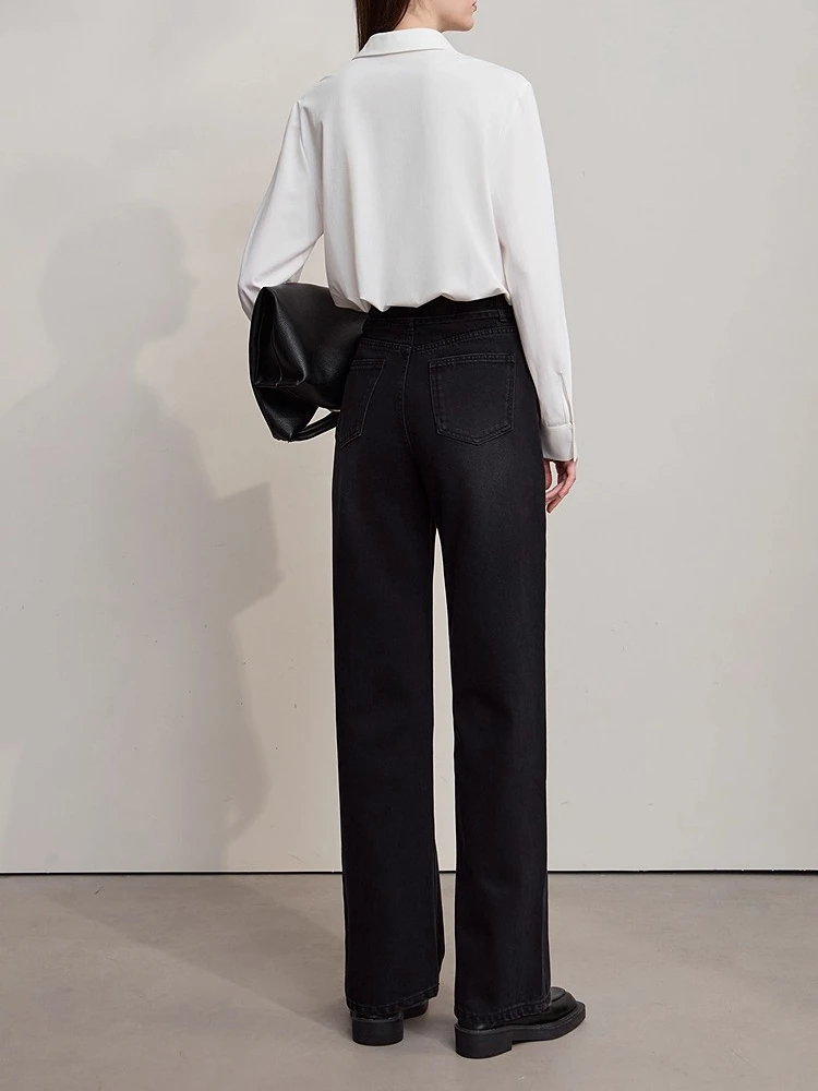 AMII جينز نسائي أسود 2025 شتاء جديد حزام قابل للإزالة مستقيم سراويل نسائية متعددة الاستخدامات جينز متين غير رسمي السيدات 1254TM4064 #3