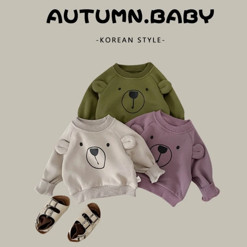 

Children Brand Baby Girl Clothes 2023 Autumn Winter New Cotton Velvet Sweatshirt Long Sleeve Hoodies O-neck Bear Ear T Shirt