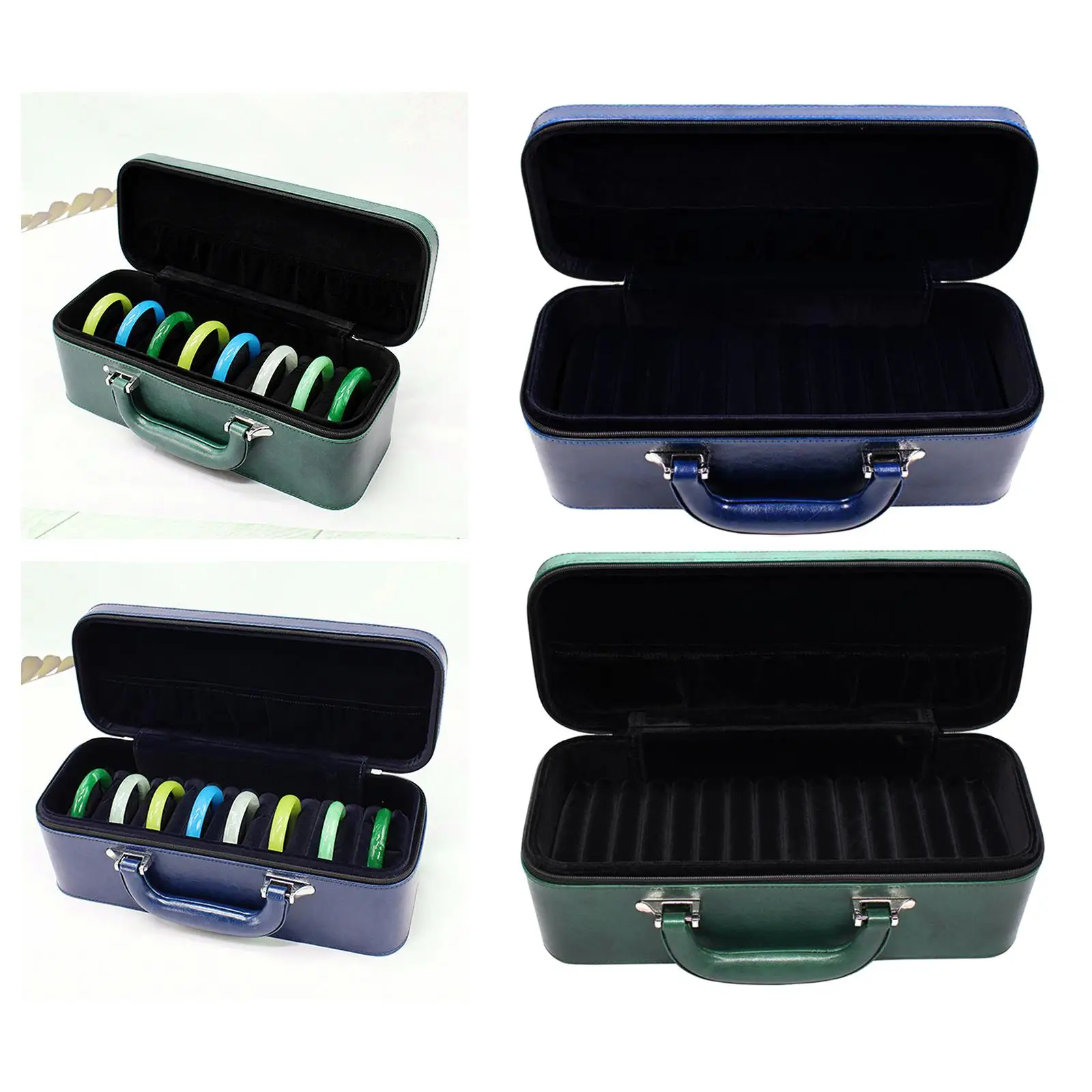 Portable Bangle Box with 15 Slot Inserts Shows, PU Leather Bracelet Display Organizer