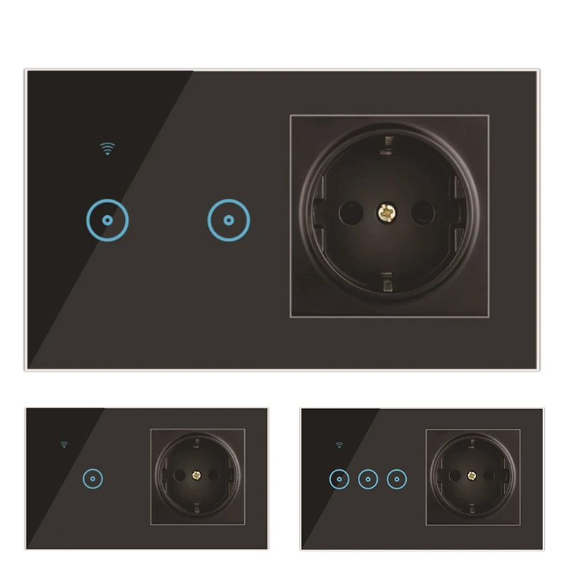 مفتاح ذكي + مقبس واي فاي مفتاح حائط منزلي ذكي اضغط على مفتاح الاتحاد الأوروبي معيار لتطبيق Google Home Alexa Smart Life