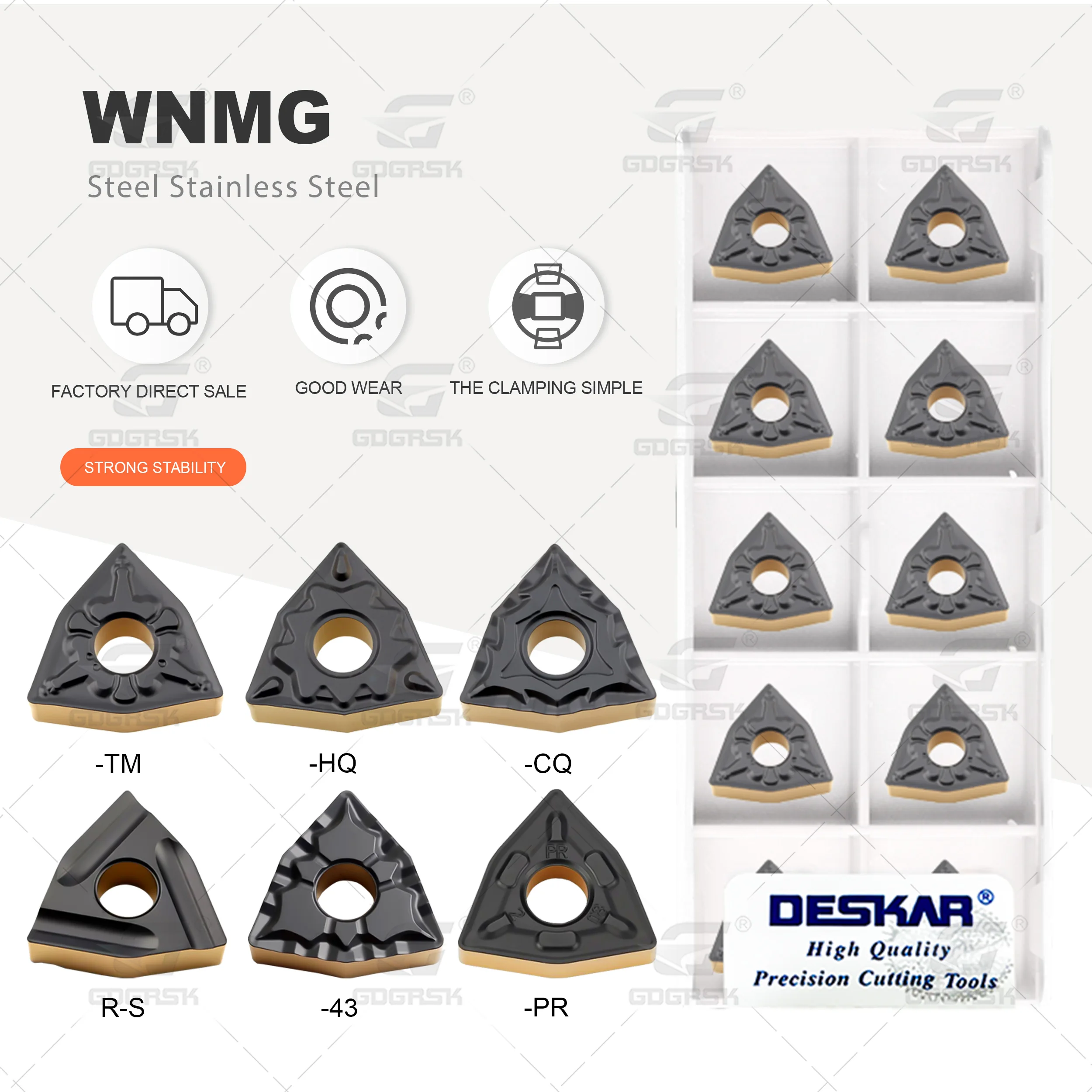 

DESKAR Numerical Control Lathe Outer Circle Turning Blades WNMG080404/08/12-CQ R-S L-S HQ TM CM PM MT PR ZM LF9218 Groove Type