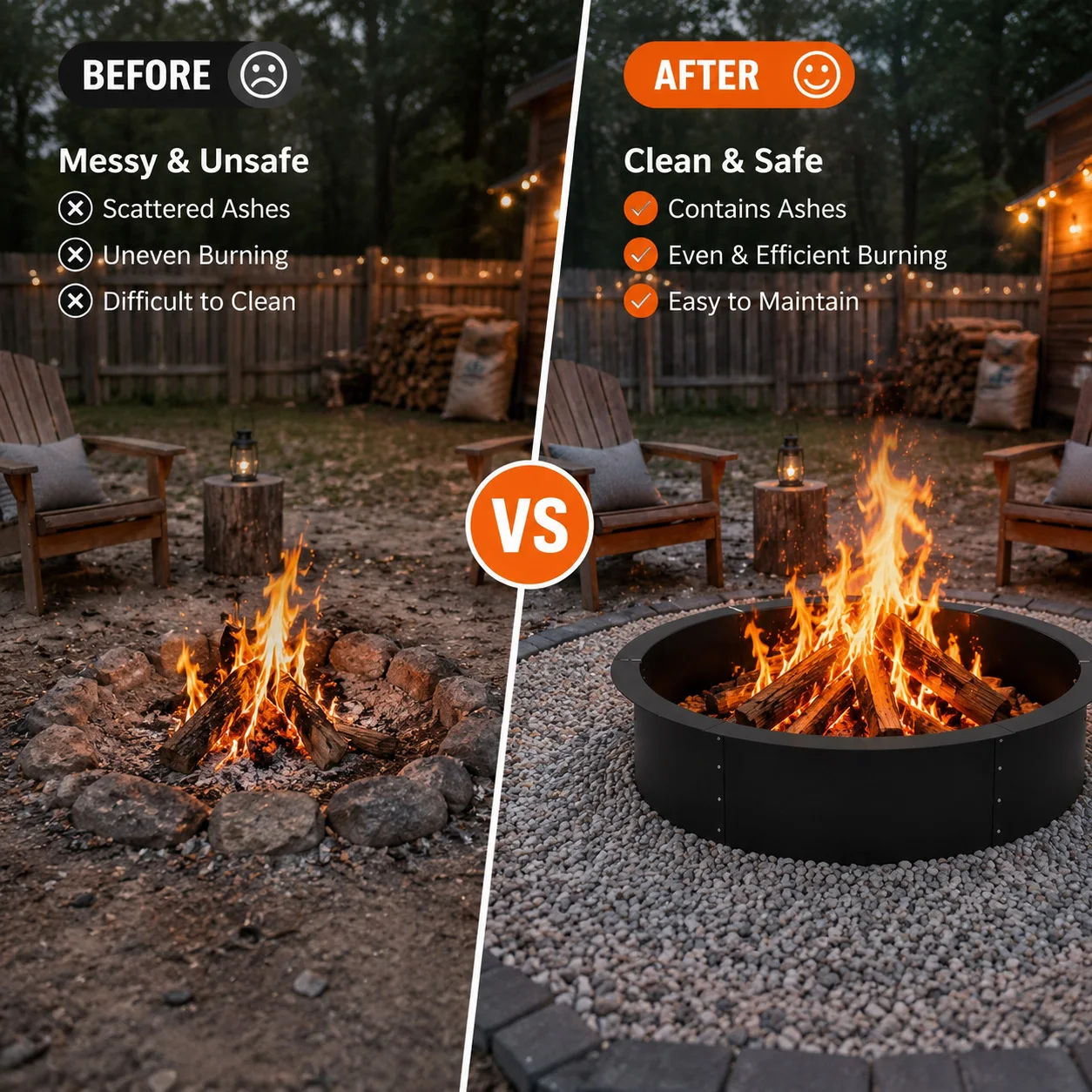 48 60 Inch Heavy Duty Steel Fire Pit Ring Insert Outdoor Wood Burning Fire Pit Liner Bottomless Round Fire Ring Above Ground In Ground DIY Backyard Patio Camping