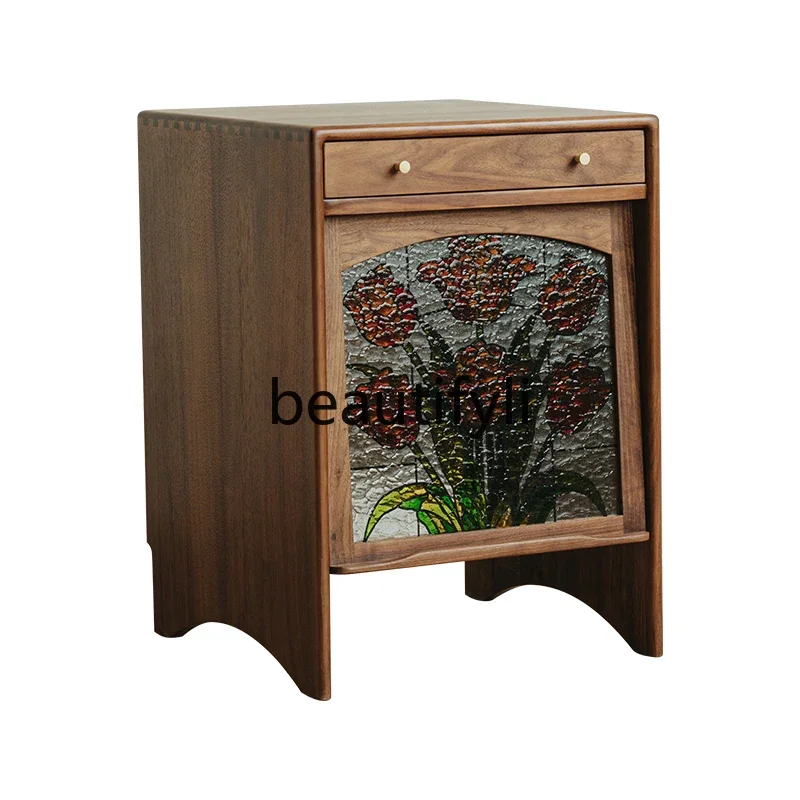 Sweeping robot cabinet search and storage black walnut side cabinet solid wood cabinet