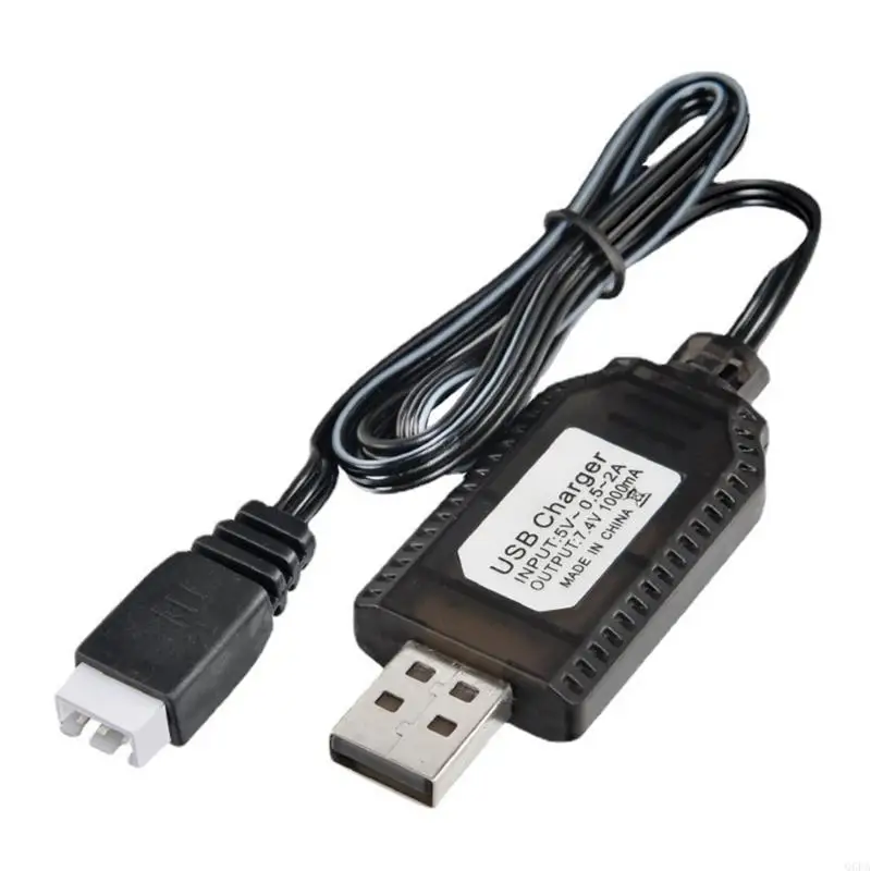 Q6PA USB-A to 3 Pin Battery Charging Cable for 7.4V Battery Packs, 55 Black PVC Wire for Routine Backup Charging Use and Easy