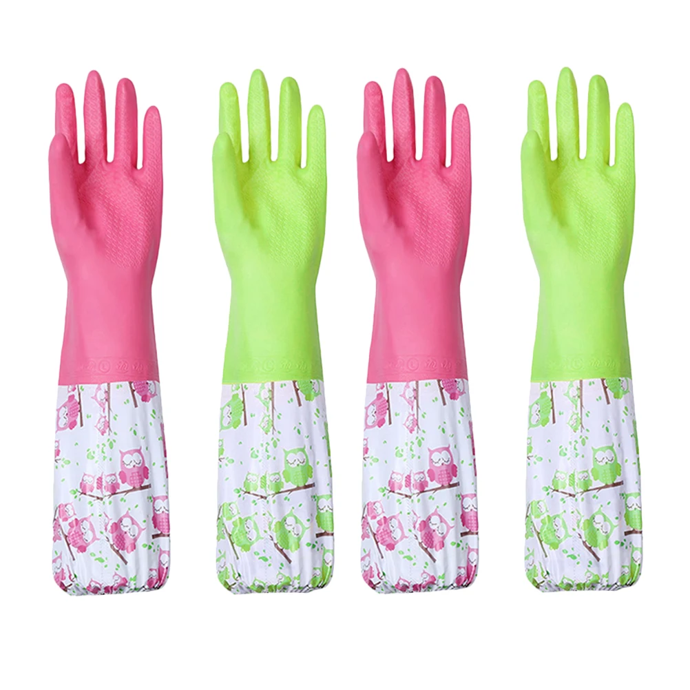 

2 Pair Pvc Waterproof Gloves Dishwashing Kitchen Cleaning Thickened Fleece Coated Reusable Lightweight For Car Washing Laundry