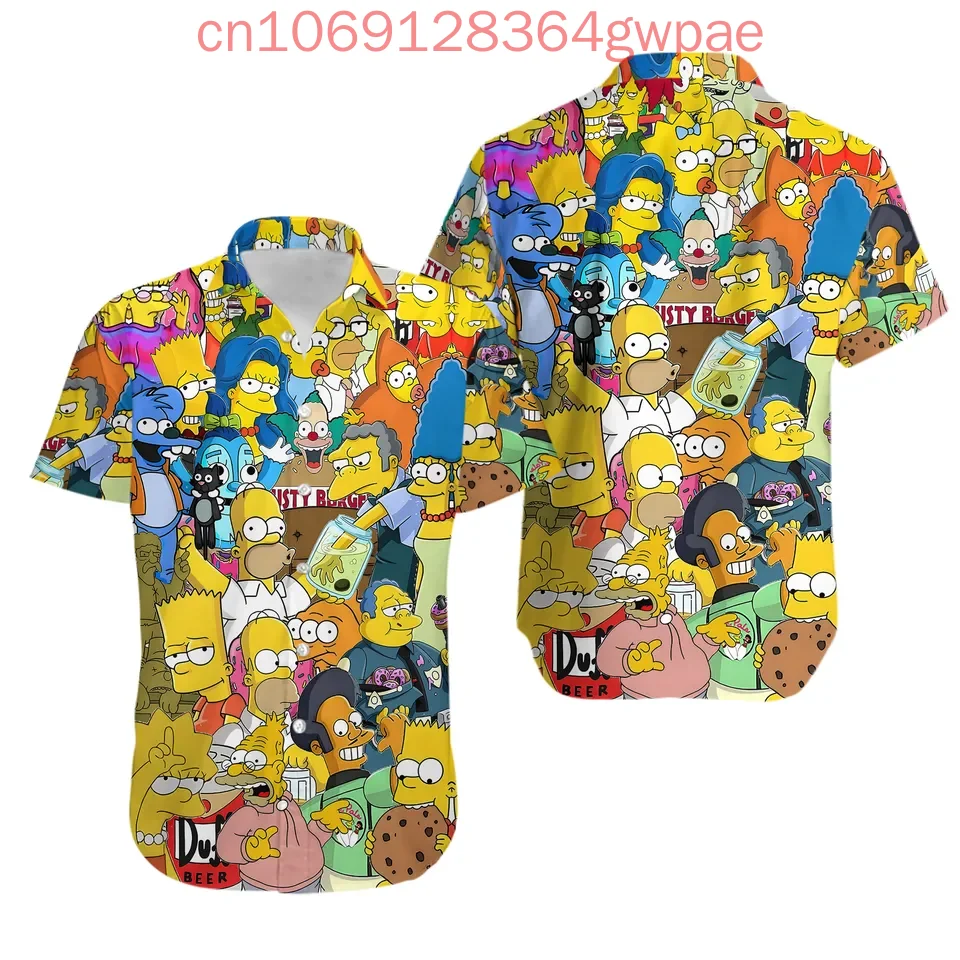 

Мужская и женская рубашка Simpsons, летняя курортная гавайская рубашка на пуговицах с короткими рукавами, детские пляжные рубашки Bart Simpsons, топы