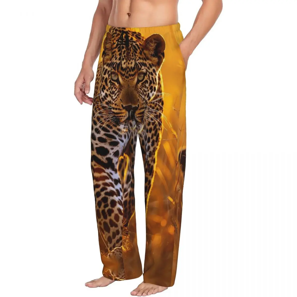 Custom Skin Of A Wild Savannah Animal Panther Big Cat Men Pajama Pants Lounge Sleep Sleepwear Bottoms with Pockets
