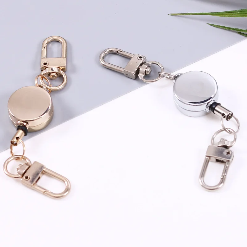 Imagem -02 - Retrátil Anti-roubo Metal Chaves Titular Pass Card Clips Metal Keyring Easy-to-pull Buckle Keychain Elastic Working Permit Crachá Reel