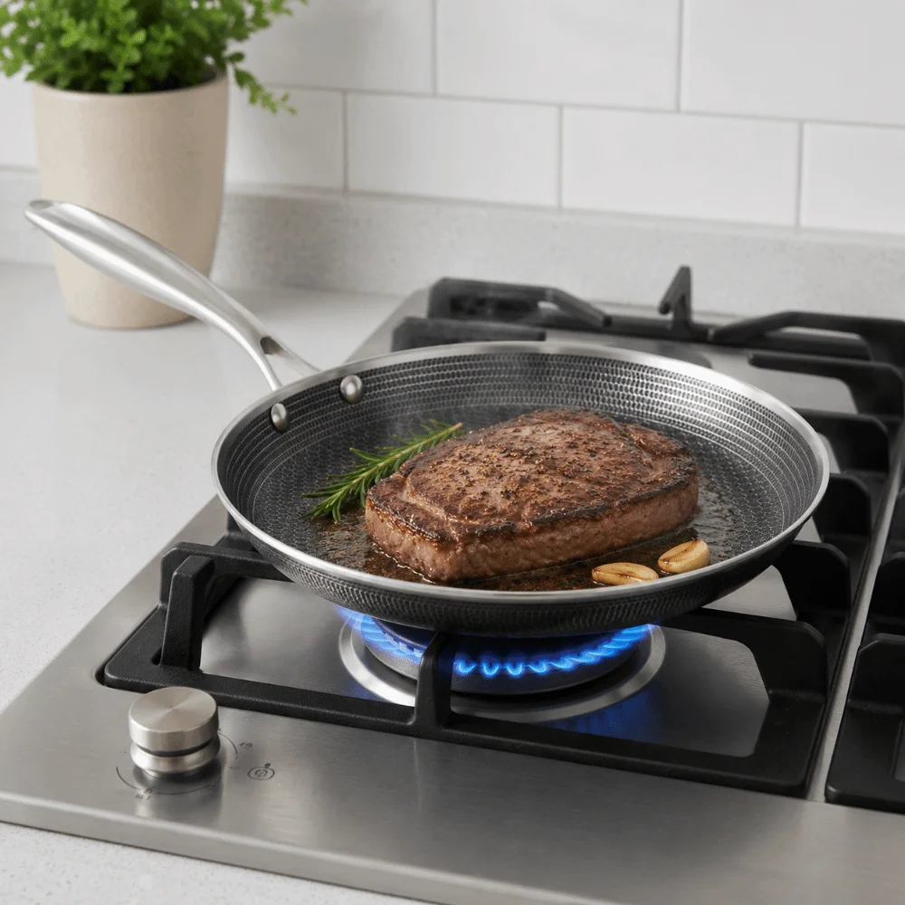 Stainless Steel Low-fume Pancake Pan Honeycomb Pattern Crepe Pan Evenly Heated Flat-bottomed Frying Pan Fried Egg