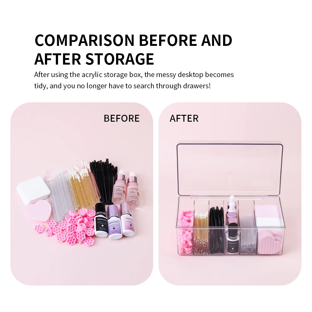 Caixa de armazenamento de ferramentas de extensão de cílios acrílico grande capacidade 6 grades com capa para pinças de cola de cílios cosméticos suporte de maquiagem
