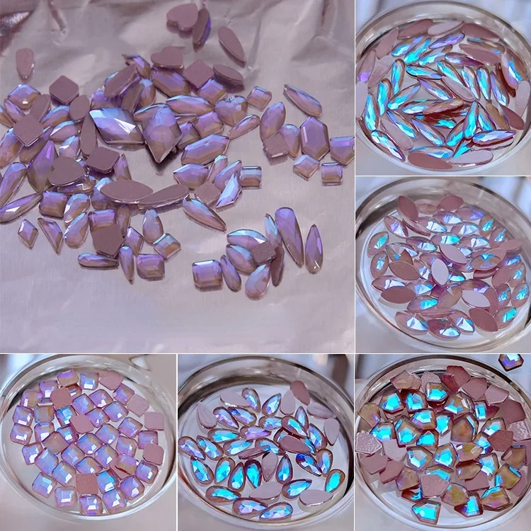 20pcs Lotus Purple Nail Art Rhinestones 3D Gems Nail Jewelry Diamonds Luxury Flatback AB Stones Drop-Crystal Glitter Nail Decora