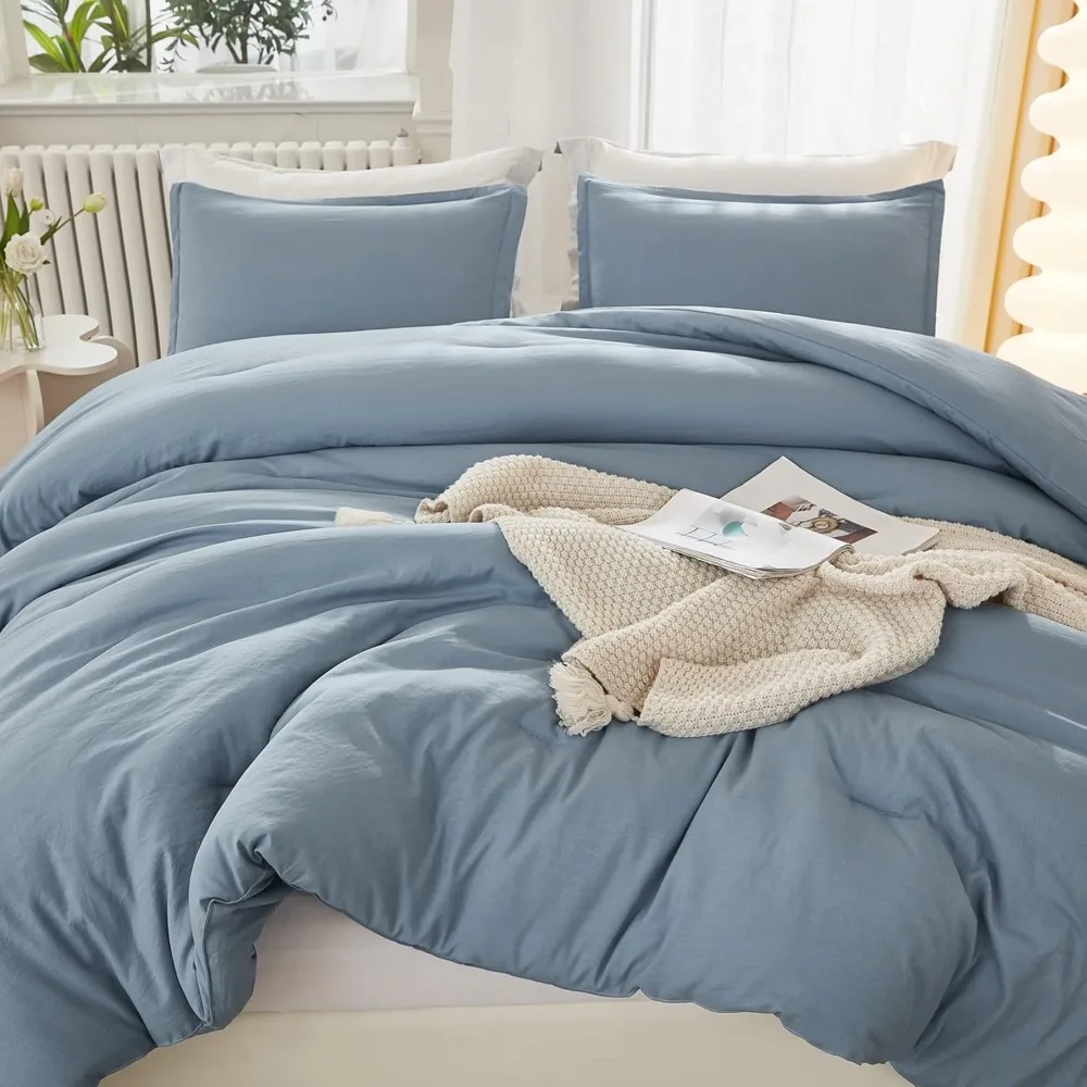 

Comforter Set Grayish Blue, 3 Pieces Lightweight Solid Bedding , All Season Fluffy Bed Set, Comforters
