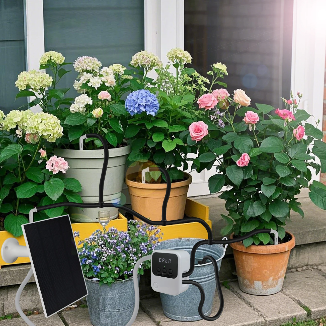 Garden Solar Powered Pump Timer Drip Irrigation Kit Automatic Watering System Dripper DIY for Balcony Indoor Bonsai Plant Flower
