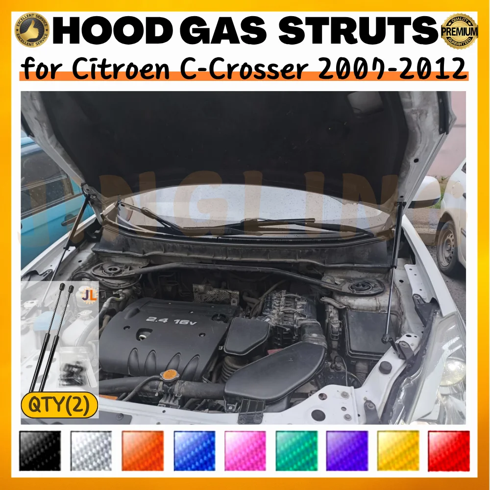 Qty(2) Hood Struts for Citroen C-Crosser 2007-2012 Front Bonnet Modify Gas Springs Shock Absorbers Lift Supports Dampers