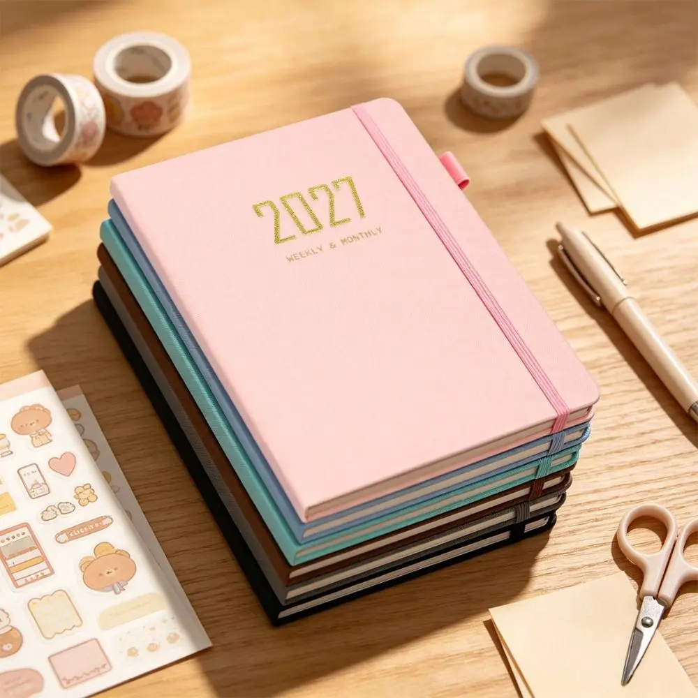 Portable A5 2027 Schedule Book To Do List Planner Reminder Daily Planner Book Textured PU Planner Notebook Office Supplies