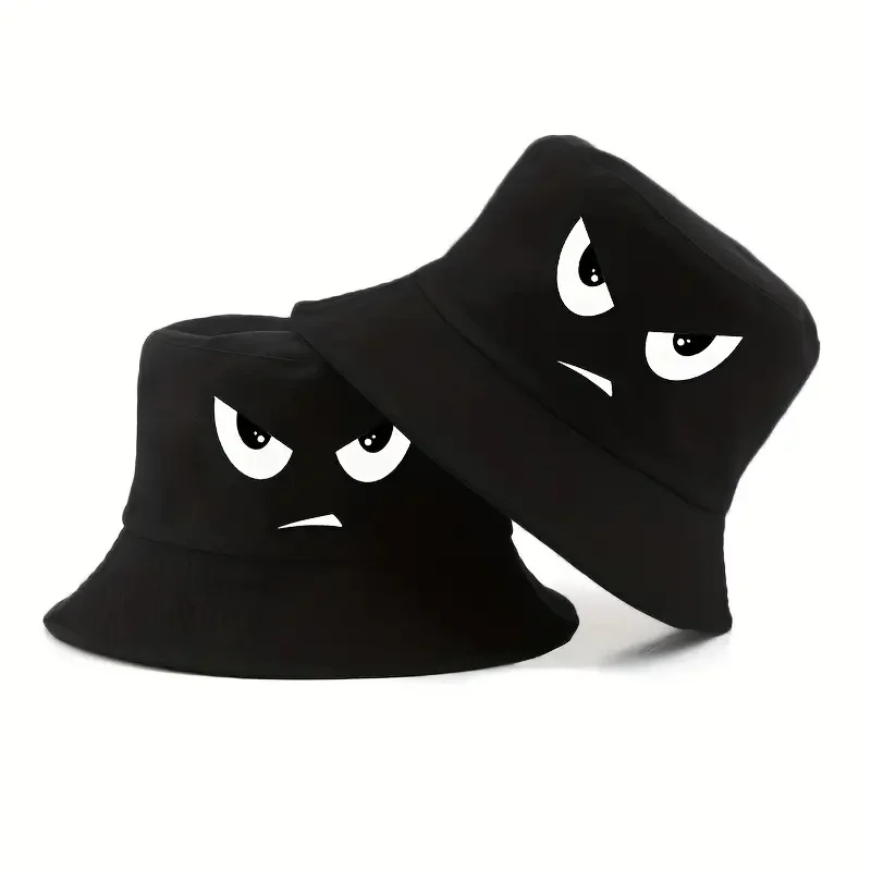 

Черно-белая контрастная двусторонняя рыбацкая шляпа - двусторонняя конструкция злых лица/однотонного цвета | солнцезащитная шляпа унисекс | дышащий