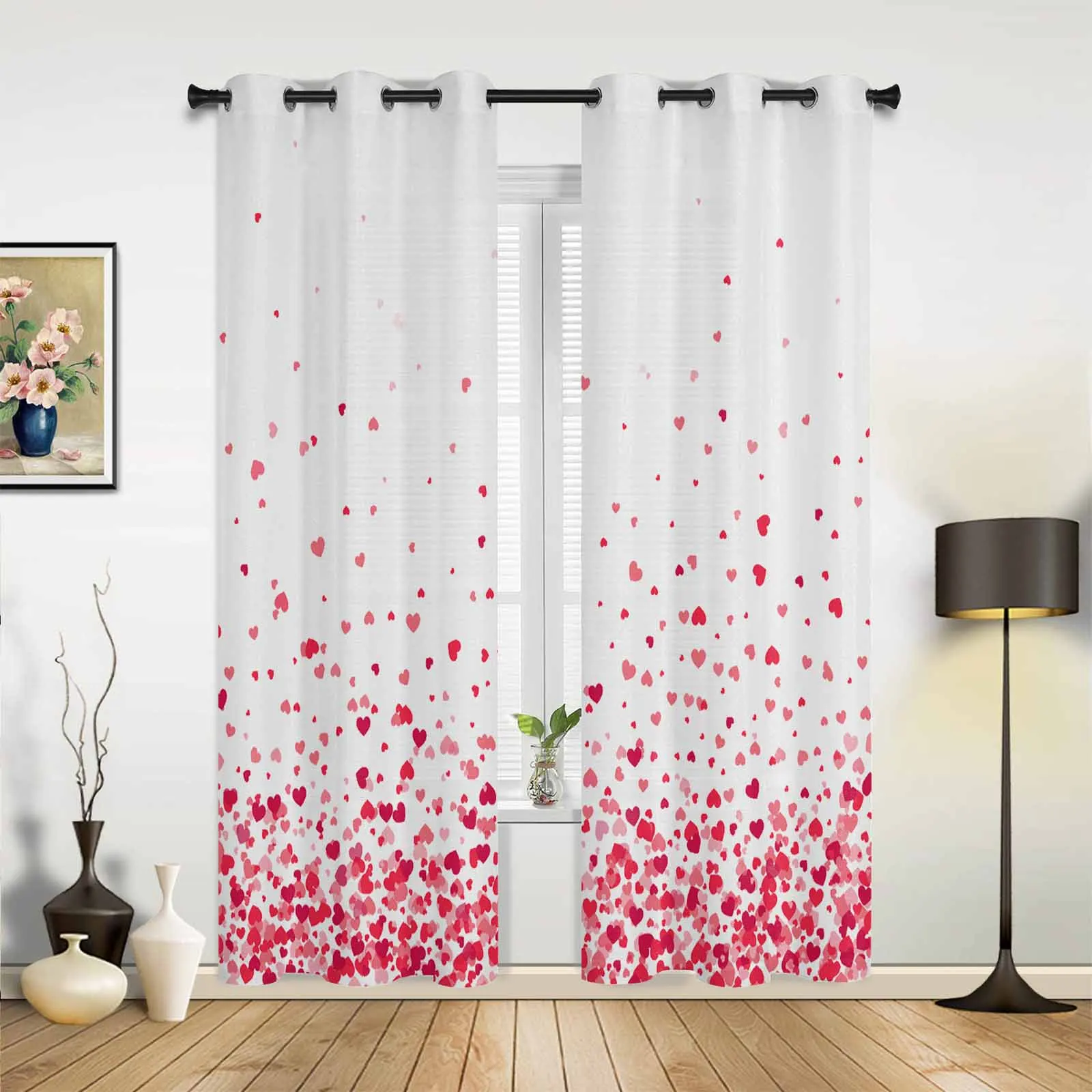 Valentine'S Day Love Scattered Falling Love Window Curtains for Living Room Bedroom Curtain Modern Kitchen Blinds Drapes