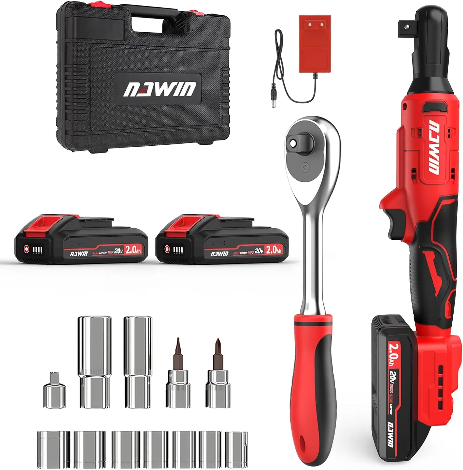 

3/8" Cordless Ratchet Wrench,Brushless Motor,Electric 20V Ratchet with Two Battery And Charger, 60 Ft-lbs, Power Ratchet Tool Ki