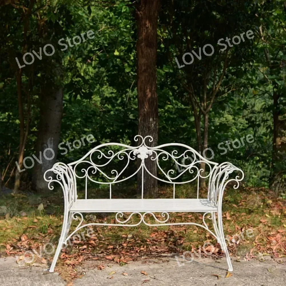 American country wrought iron double chair bench villa garden courtyard outdoor backrest leisure  park