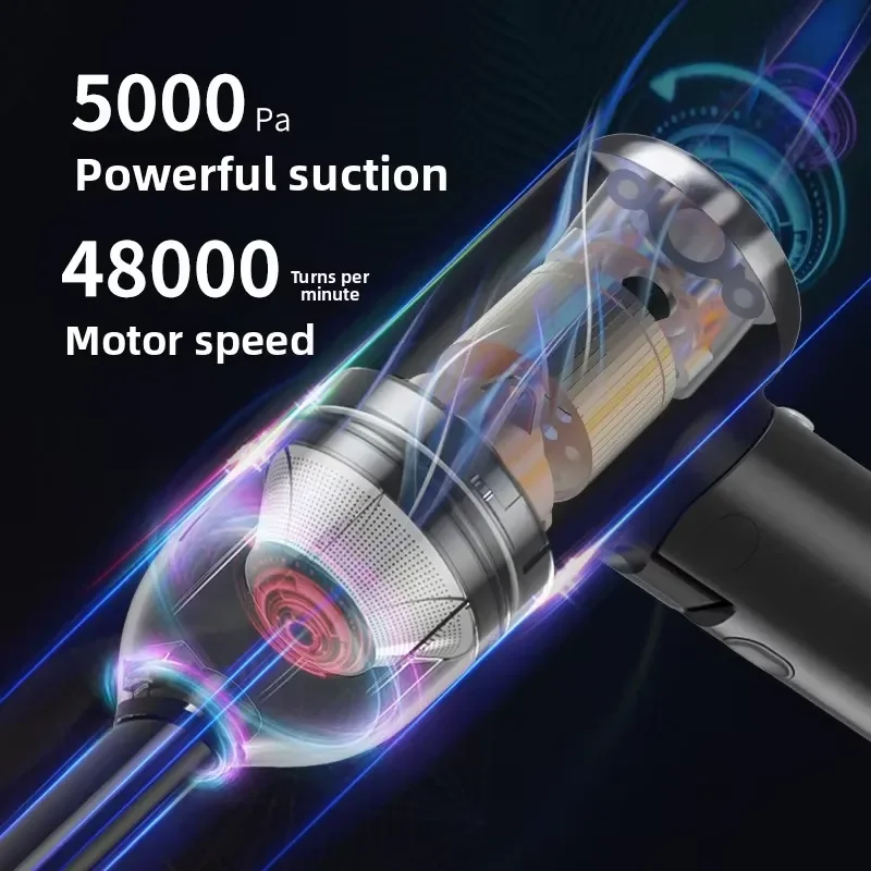 Mini wireless hand-held vacuum cleaner with two-in-one suction nozzle, 5000Pa suction, foldable design, suitable