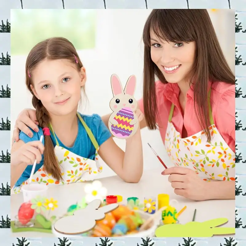 

ABLG 50 Pcs Easter Wooden Bunny Cutouts Hanging Ornaments Crafts Tags 7 Inch Unfinished Peep Bunny Wood Slices Blank