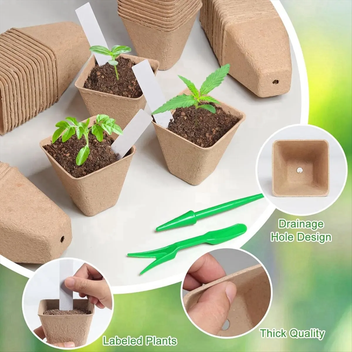 A78I 120 Pack Square Peat Pots for Seedlings, Seed Starting Pots with Drainage Holes,Biodegradable Herb Seed Pots Kits