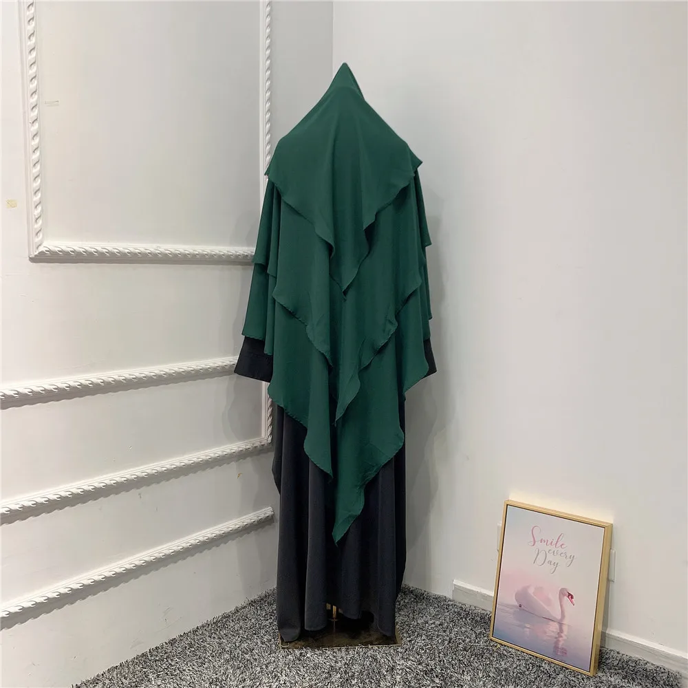 Eid Prayer Garment 3 Layer Overhead Hijab Long Khimar Ramdan Muslim Long Headcarf Women Full Cover Veil Abaya Robe Headdress 3