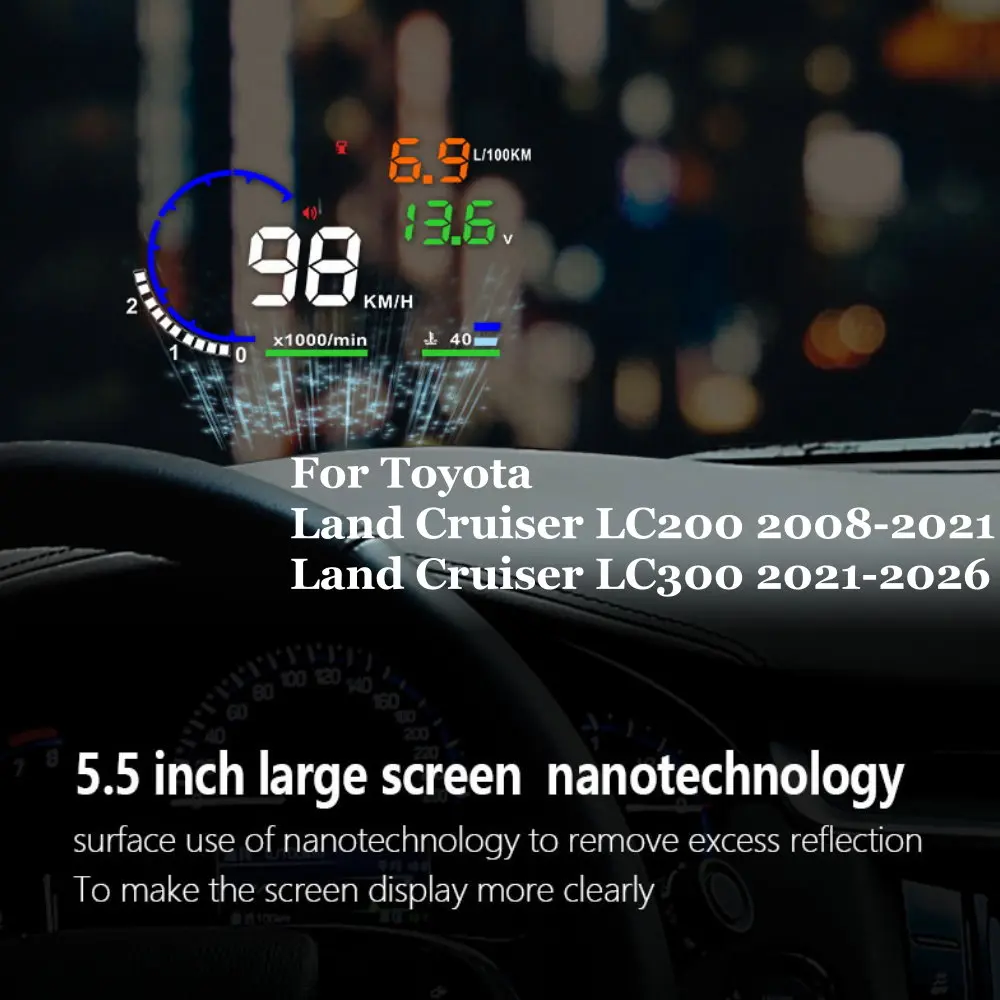 Car LED Windshield Projection Head Up Display HUD For Toyota Land Cruiser LC200 2008-2021 LC300 2021-2026