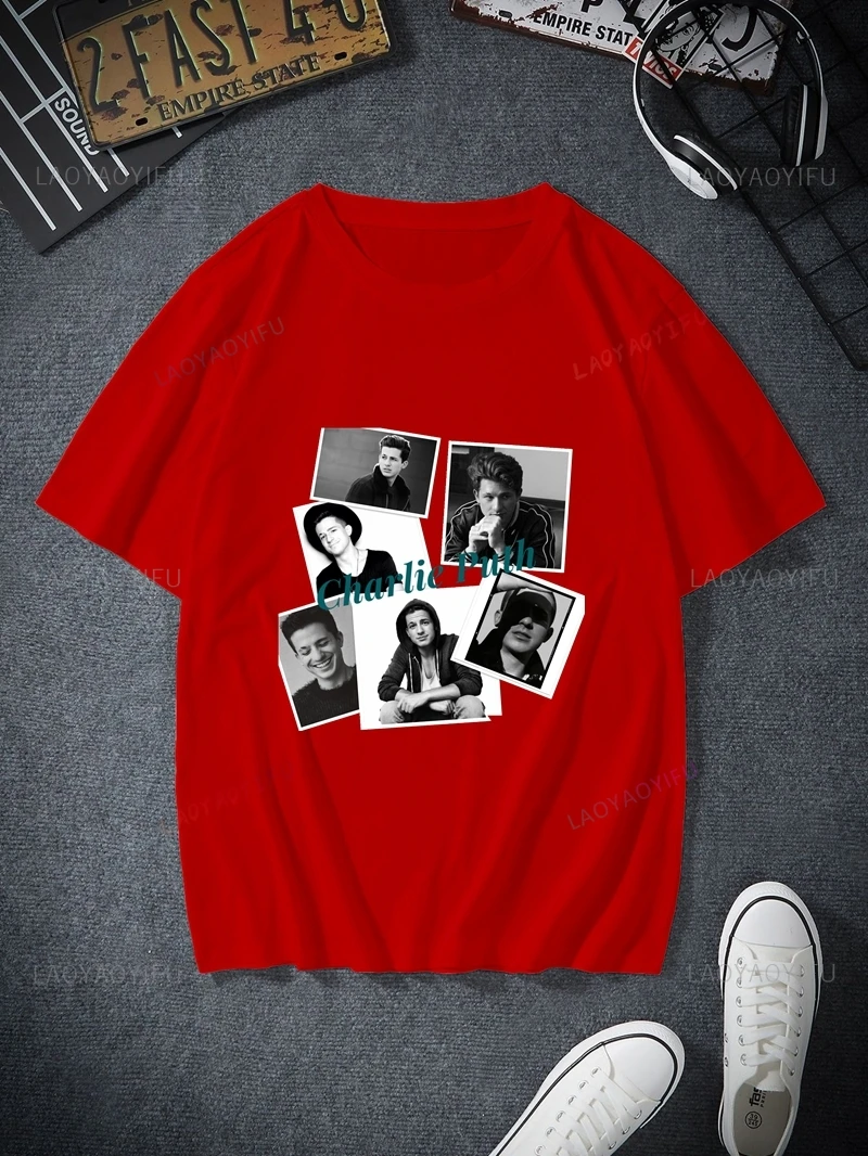 Charlie Puth Classic Poster Print T-shirt, Unisex Everyday Casual Streetwear, Spring/summer Fashion Short Sleeved Cotton Shirt