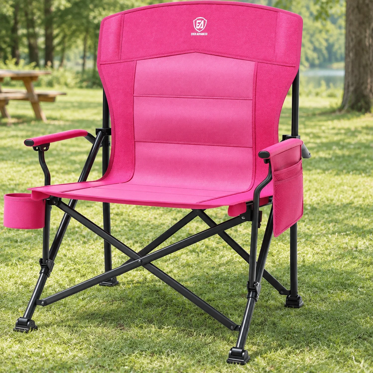 Oversized Folding Women Camping Chair, for Adults Heavy Duty Lawn with Side Pockets, Portable Collapsible Quad Outside, Support