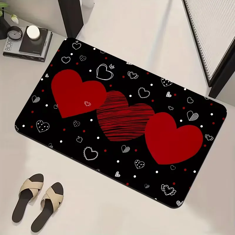 Herzförmiger Teppich zum Valentinstag, Fußmatte, Wohnzimmer, Schlafzimmer, Küche, Arbeitszimmer, Eingänge, Valentinstag, Urlaub, Heimdekoration