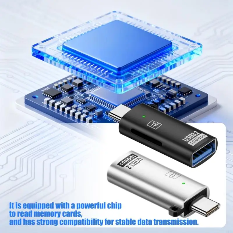 Q6PA Portable Type-C MicroSDs Card Reader with USB Port, Metal Reader for Travel Carry, Quick File Transfer, and Access