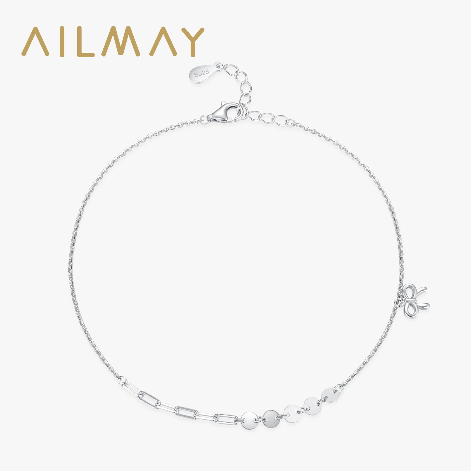 

Ailmay 925 Sterling Silver Beautiful Elegant Bowknot Bracelet Adjustable Cross Chain Link For Women Girls Valentine's Day Gift
