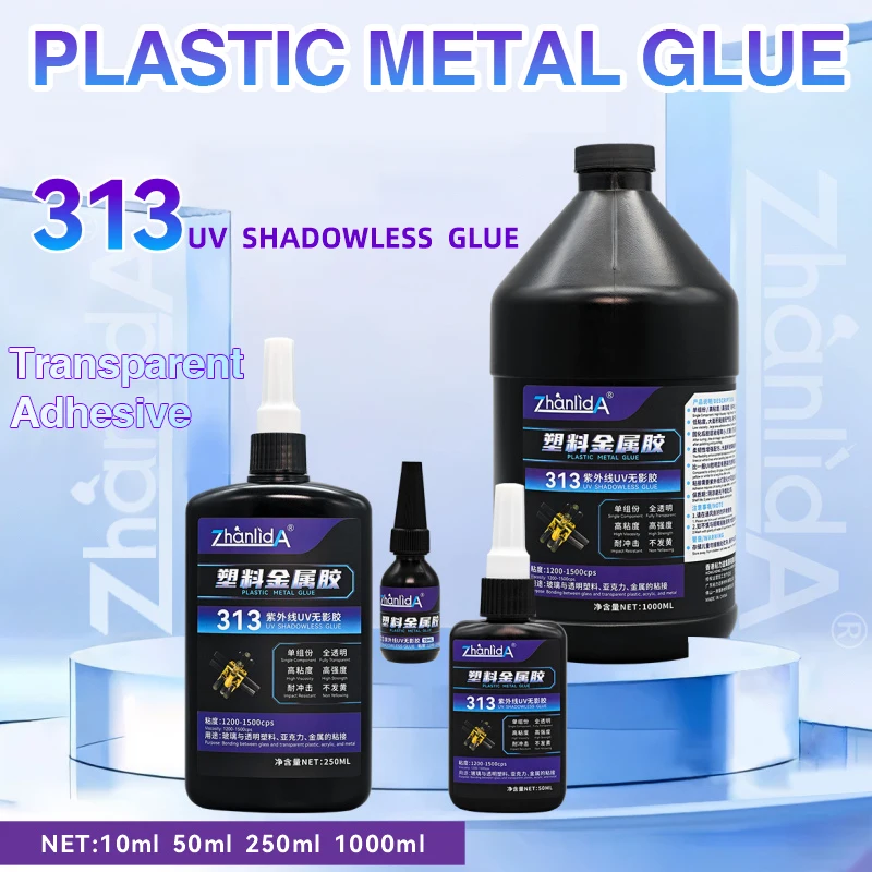 

UV Shadowless Glue For Plastic Metal Crystal Clear Traceless 313 Super Glue Adhesive Bonded Acrylic Decorate Trophie Fast Curing