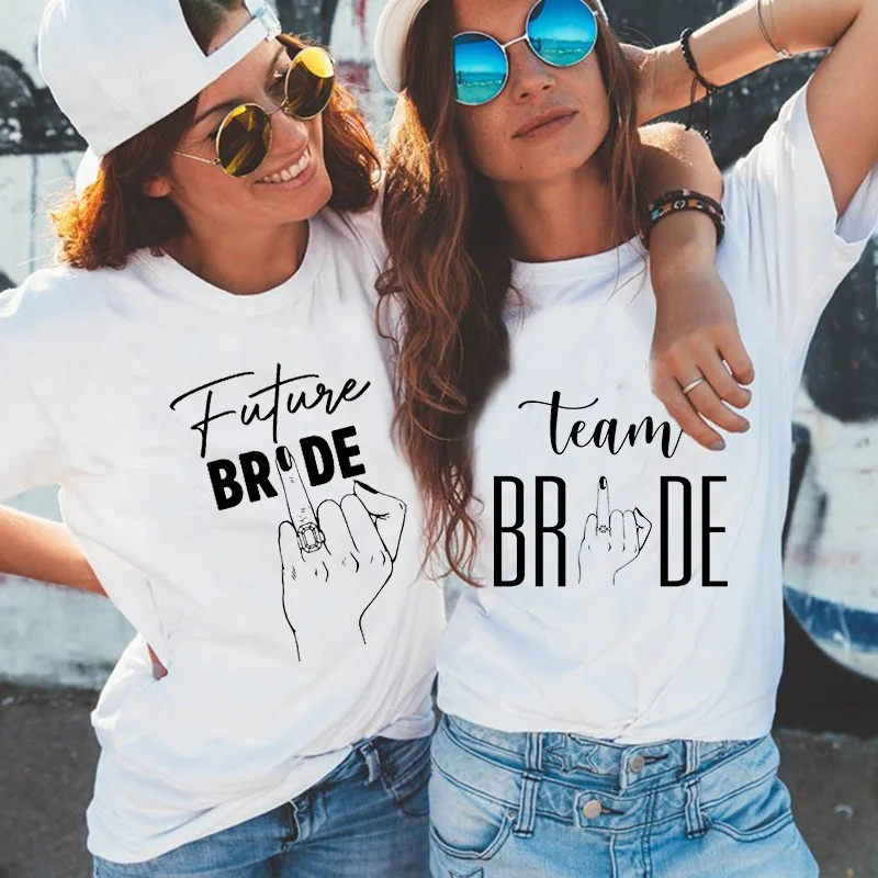 Team Bride Women T Shirt Future Bride Tops Bachelorette T-shirt Short Sleeve EVJF Tshirts Ring Finger Wedding Hen Party Tees