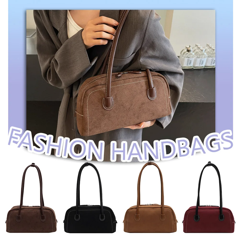 Underarm Bag for Women Multi Pocket Tote Purse Faux Suede Solid Color Zipper Satchel Bag for Work Shopping