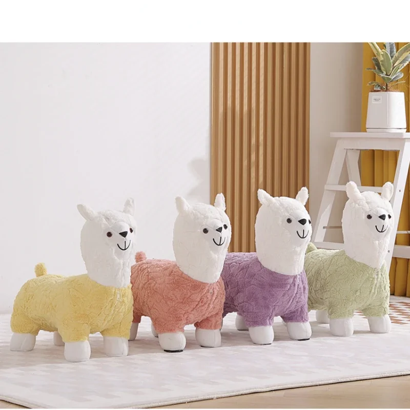 Internet Celebrity Solid Wood Alpaca Stool Children's Shoe Changing Cartoon Small Bench Cute Animal Chair Portable Stool Chair