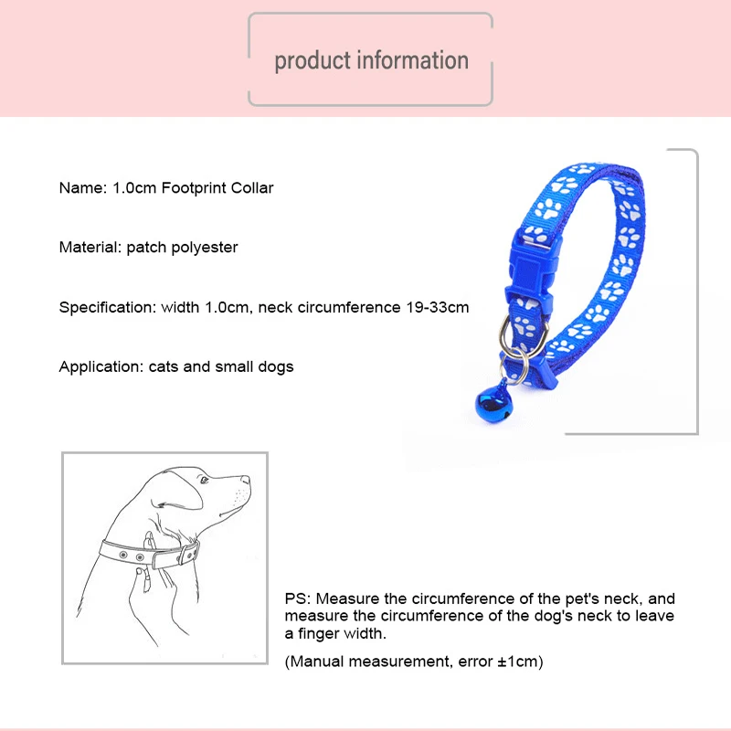 Cat Necklace Colorful Cute Bell Collar Adjustable Buckle Cat Collar Footprint Personalized Kitten Collar Small Dog Accessories