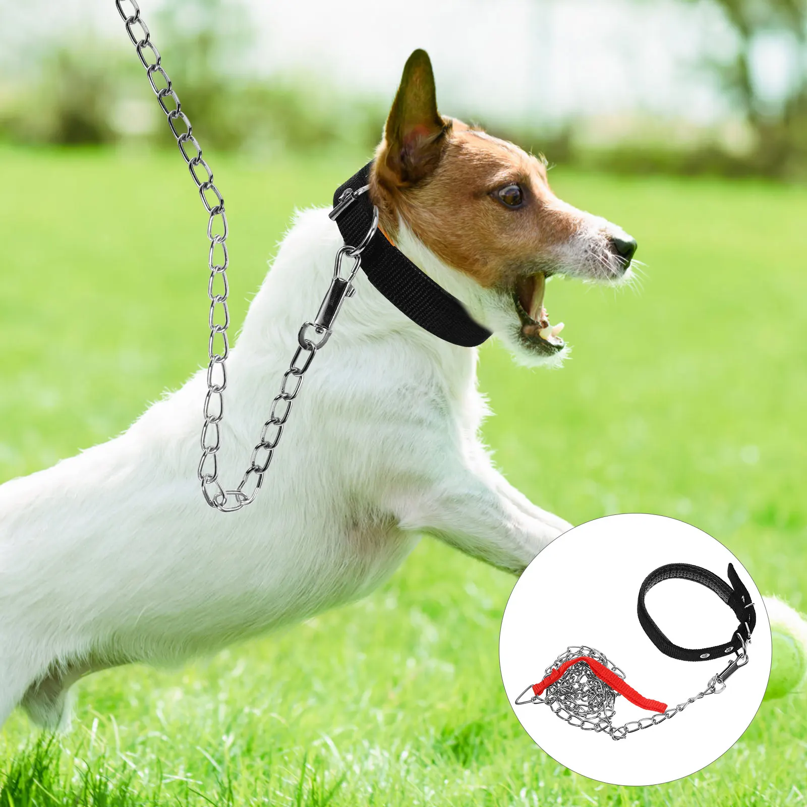 

2pcs Pet Dog Collar Set Durable Adjustable Dog Collar With Iron Chain For Walking Outdoor Strong 7.5-30Kg Black L