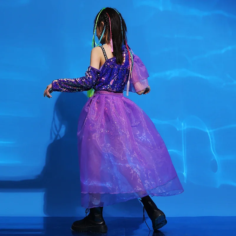 Fashion Stage Sequin mesh suits Costume Children Show Clothes Hip Hop Girl Jazz Performance Outfit Model T-Stage Clothing