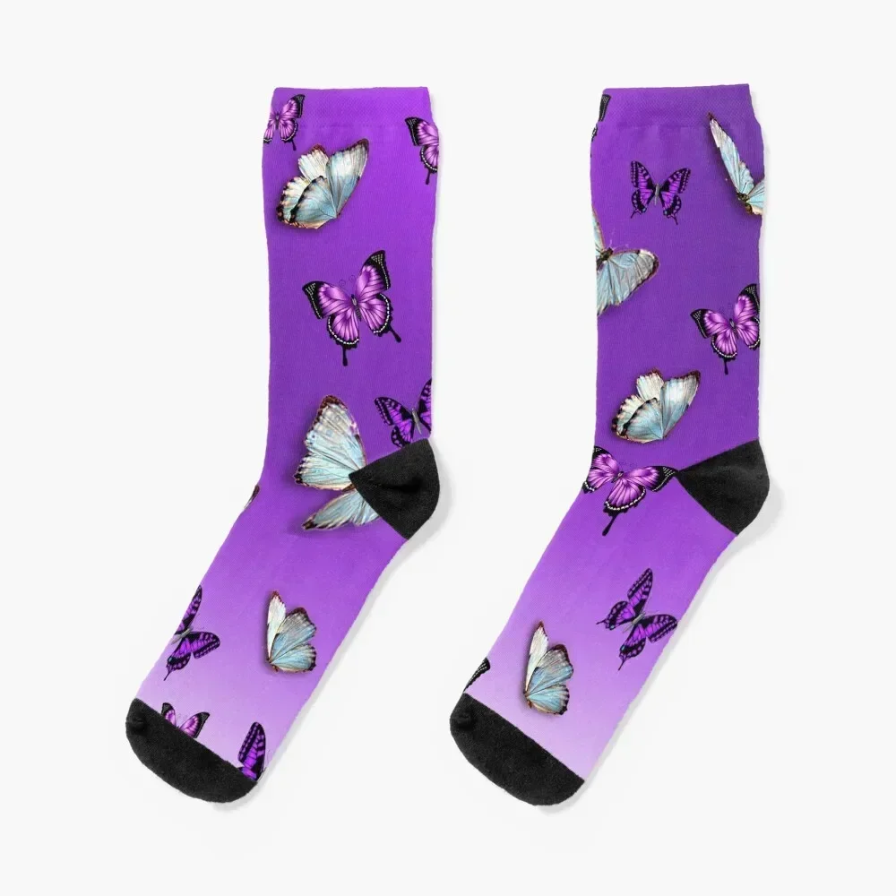 

Pretty Purple Butterflies Socks cotton christmass gift hockey japanese fashion Boy Socks Women's