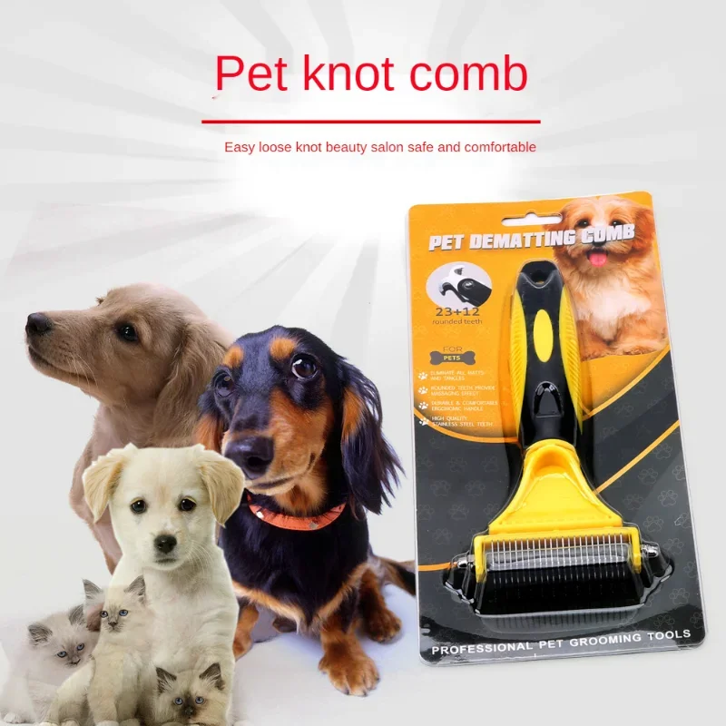 Pets Stainless Steel Grooming Brush Two-Sided Shedding and Dematting Undercoat Rake Comb for Dog Cat Remove Knots Tangles Easily