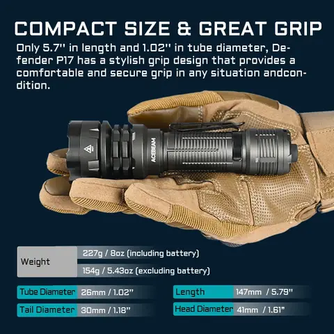 ACEBEAM P17 HI Tactical Flashlight Cree LED Dual Tail Switch 4900lm 445m Long Range Throw Instant Activation/Strobe XHP70.3