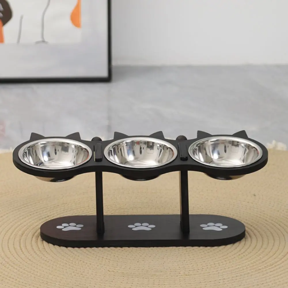 

Household Wooden Rack Elevated Cat Dog Bowl Stainless Steel 15 Degree Tilt Pet Food Feeder 3 in 1 Pet Water Bowl Puppy